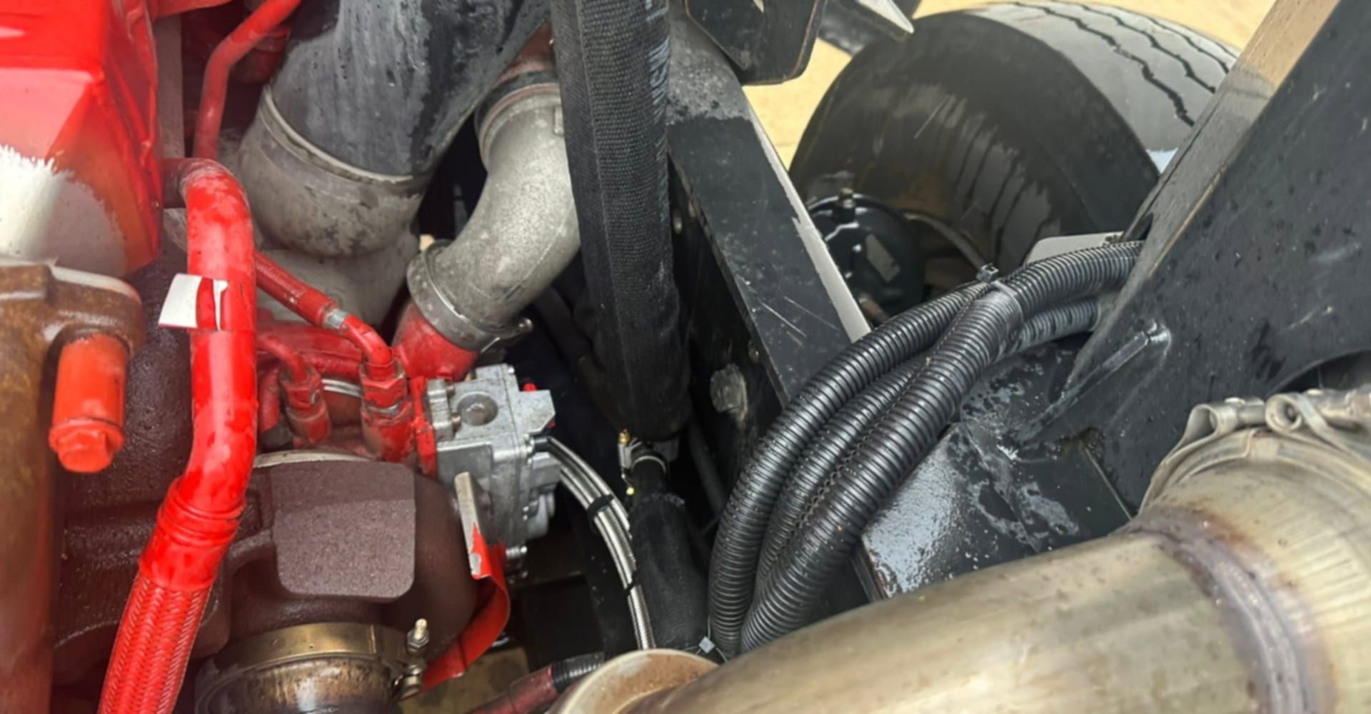 Diesel engine bay during a Wells Mobile repair